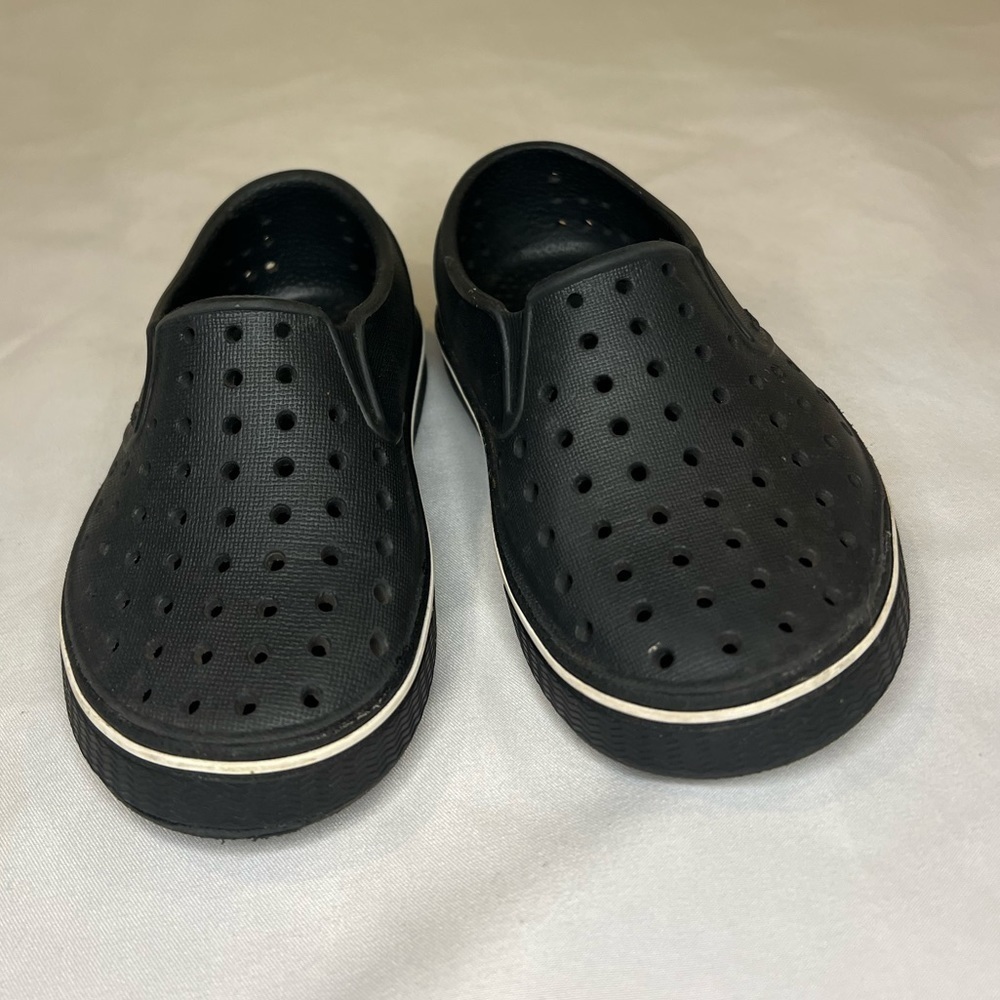 Native Shoes Kids Miles slip-on sneaker in Jiffy Black/Shell White trim C7